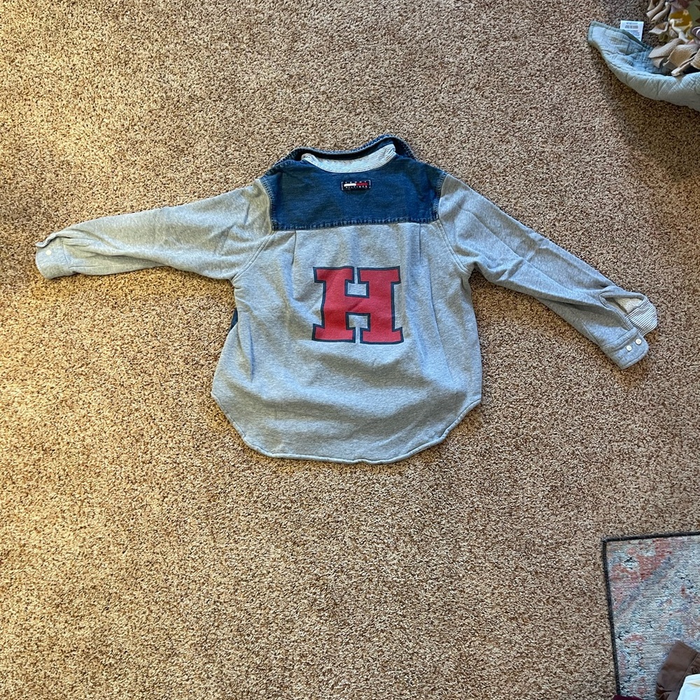 Tommy Hilfiger Gray and Blue Jean Jacket with Red H